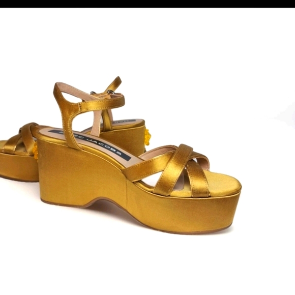 Marc Jacobs Gold Satin Embellished Platform Sandals - Picture 2 of 11
